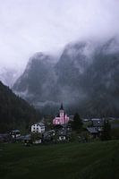 The pink church of Trient, Switzerland - swiss alps