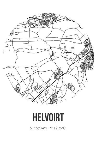 Helvoirt (Noord-Brabant) | Karte | Schwarz und Weiß von Ortsdrucke