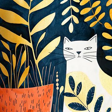 Artistieke kattenkunst aan de muur