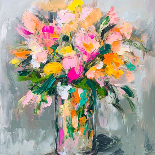 Kleurrijke bloemen in een glazen vaas