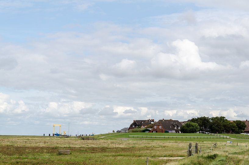 Wohngebäude an Küstenwiese unter grauem Himmel von Alexander Baumann