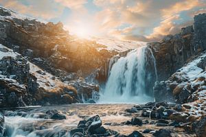 Sonnenaufgang, eisiger Wasserfall
