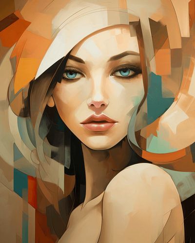 Porträt in Blau, Orange und Braun