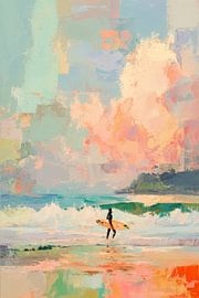Impressionistische surfer op het strand van Niklas Maximilian