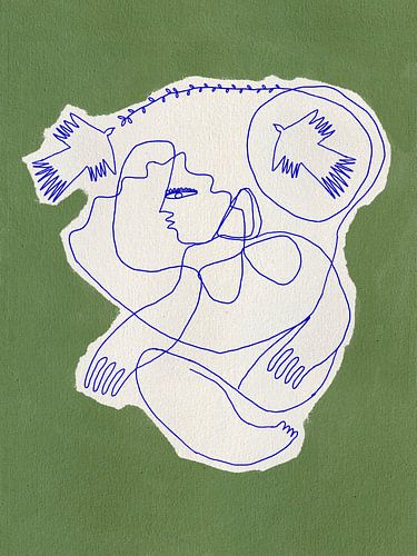 Menselijke figuur verweven met vogels