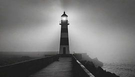 Vuurtoren met mist