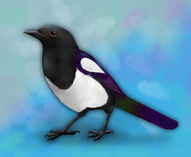 Ekster digitale illustratie van Bianca Wisseloo