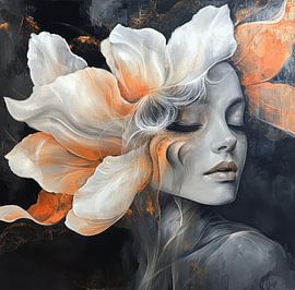 Abstraktes Porträt Dame mit Blume von Wilma Mesman