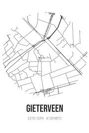 Gieterveen (Drenthe) | Landkaart | Zwart-wit van Stad & Wand
