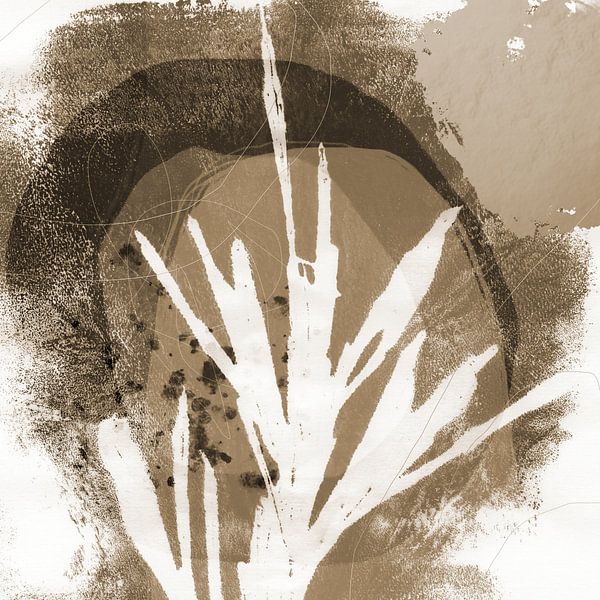Modern botanical minimalist art. Abstract plant in brown and beige by Dina Dankers