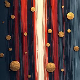 Hemelse opstijging: Abstracte structuur met gouden bollen en opvallende verticale lijnen van Artistic