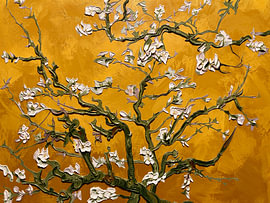 Vincent van Gogh’s *Almond Blossoms* in relief on an ochre-gold background by STUDIO ARTSY