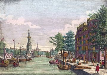 Balthasar Friedrich Leizel, Gezicht op de Montelbaanstoren te Amsterdam, 1755 - 1779 van Atelier Liesjes