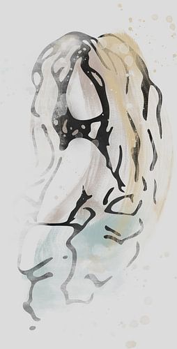 Abstract kunstwerk - vrouwelijk portret in lichtgrijs geel en blauw