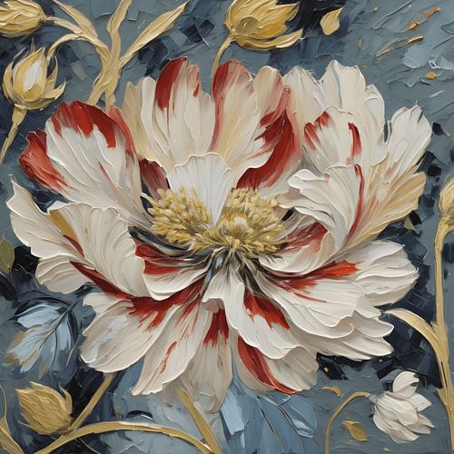 Karmijnrode pioenbloei