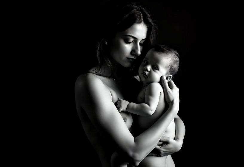 Mutter mit Baby schwarz und weiß von Egon Zitter