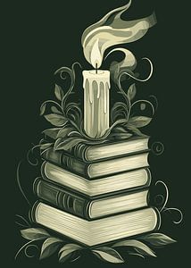 Green Academia - Une bougie sur les livres comme symbole de connaissance et de mysticisme