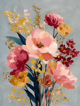 Eleganter Blumenstrauß mit rosa und goldenen Akzenten