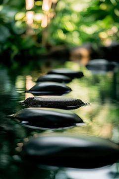 Stenen in het water - Groene sfeer van Poster Art Shop