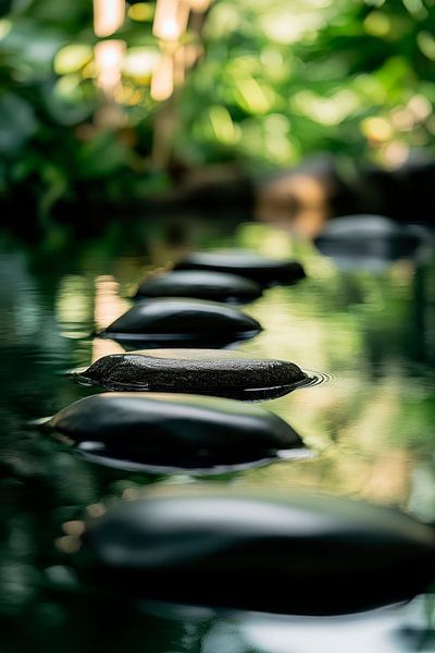 Steine im Wasser – Grünes Ambiente von Poster Art Shop