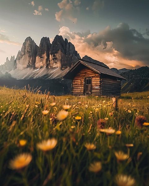 Hüttenidyll im Dolomitenmorgen von fernlichtsicht