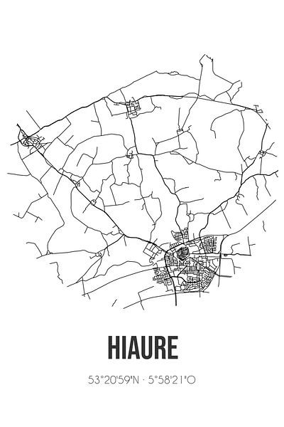 Hiaure (Fryslan) | Map | Black and white by Prints of Place