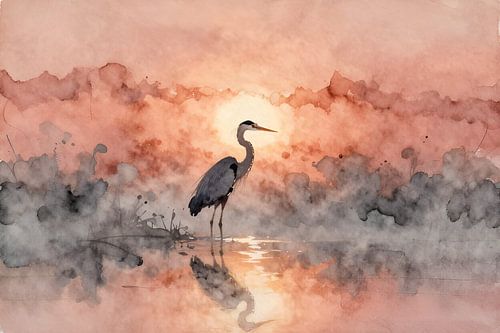 A heron in the evening glow