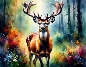 Wildlife in Watercolor - Deer 5 by Johanna's Art