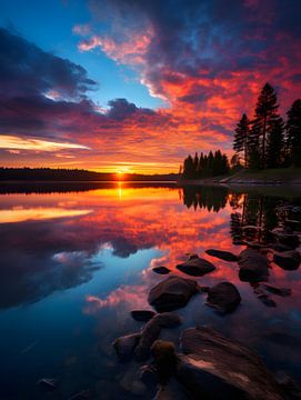 Play of colours on the lake at sunset