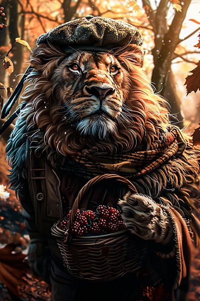 Lion in autumn with berries by Art & Soul Creations