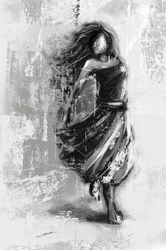 Abstract vrouw met jurk zwart en wit
