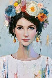 schilderachig portret van fictieve vrouw met bloemen