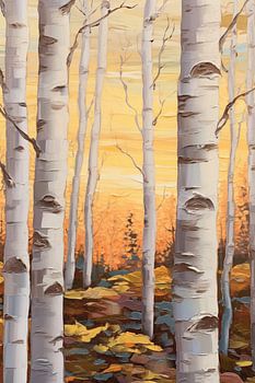 Kleurrijke Berkenbos Muurkunst Print