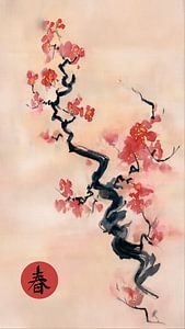 Japandi-Frühling | Sumi-e: blühender Pflaumenzweig