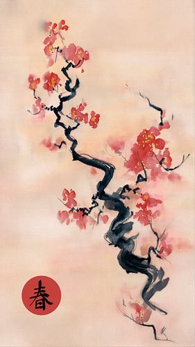 Japandi Spring | Sumi-e blooming plum branch