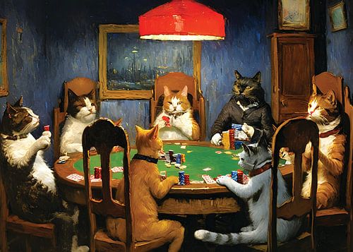 Chats jouant au poker