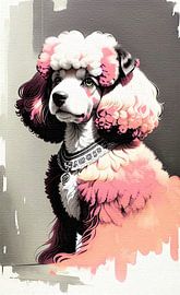Photogenic pink and white poodle by Maud De Vries