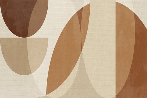 Geometrische abstracte kunst in bruine kleuren op linnen