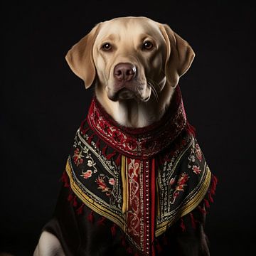 Golden Retriever in Traditionele Oosterse Kleding by Surreal Media