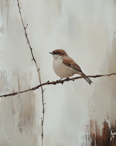 A slender branch with a still songbird