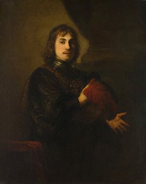 Porträt eines Mannes mit einem Brustpanzer und Federhut Stil von Rembrandt