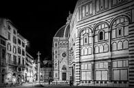 FLORENZ Santa Maria del Fiore & Baptisterium am Abend | Monochrom von Melanie Viola Miniaturansicht