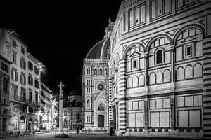 FLORENCE Saint Mary of the Flowers & Baptistery in the evening | Monochrome