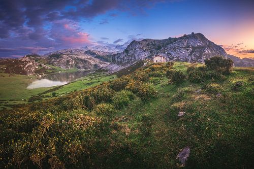 Asturias mountain lake in the evening light