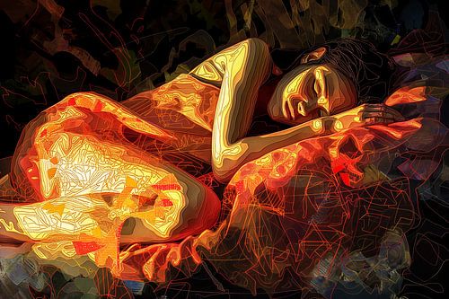 sculpture woman in van Gogh colours