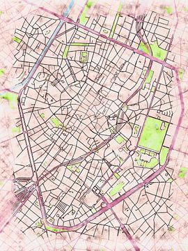 Kaart van Brussel centrum in de stijl 'Soothing Spring' van Maporia