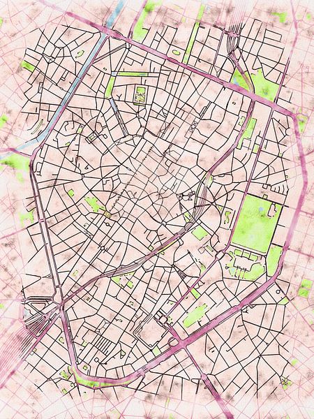 Karte von Brussel centrum im stil 'Soothing Spring' von Maporia