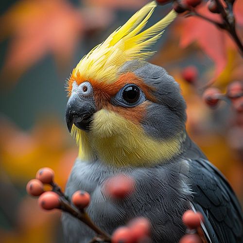 Porträt eines Nymphensittichs in herbstlicher Natur