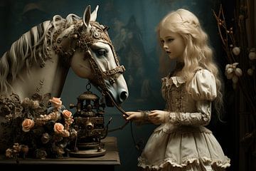 Still life with porcelain doll and her horse by Ton Kuijpers