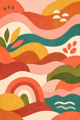 Kleurrijk Abstract Landschap met Retro Golven
